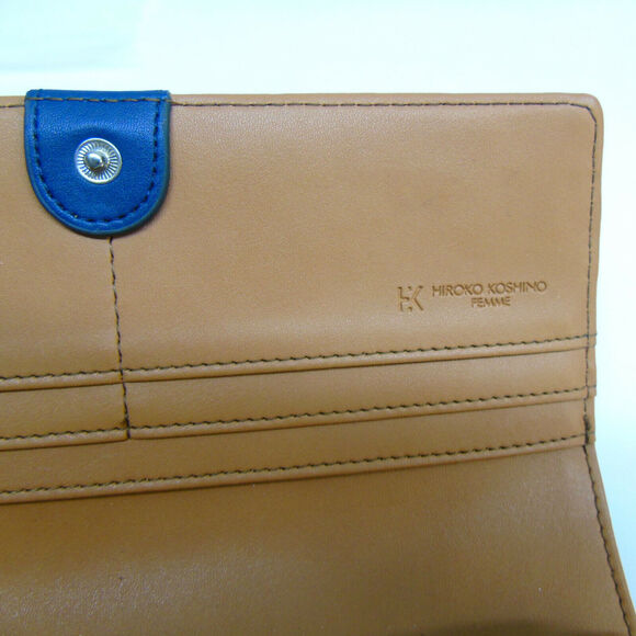 Hiroko Koshino Femme FULL WALLET Blue White Tan HK Logo Snap Zip Closure - Picture 7 of 7